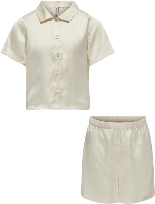 ONLY Kogsarah Short Satin Nightwear SET Str 128 - Birch Nattøj hos Magasin