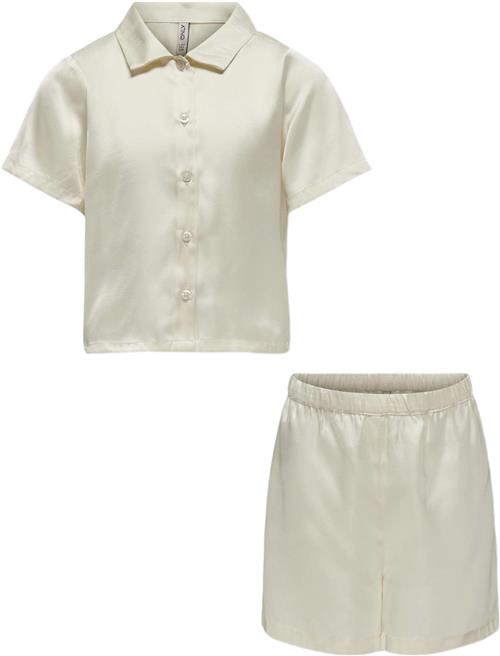 ONLY Kogsarah Short Satin Nightwear SET Str 140 - Birch Nattøj hos Magasin