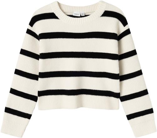 Se Name It Nkfnilla LS Short Knit Str 116 - Jet Stream/w. Black Stripes Strik hos Magasin ved Magasin