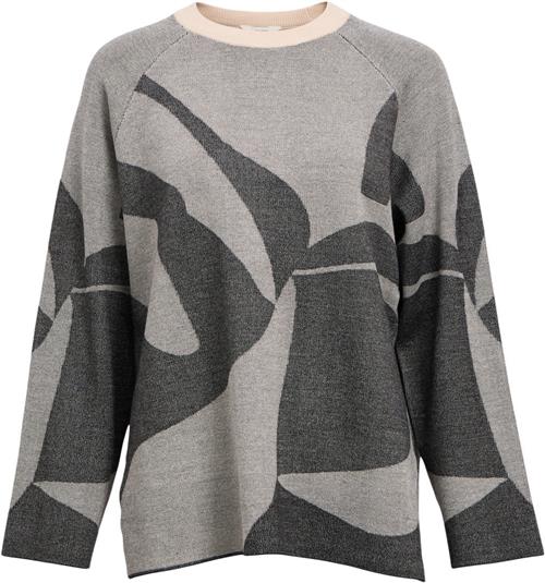 Se Object Objsif LO L/S Knit Pullover DIV Kvinde Medium Grey Melange/dgm Graphic Toppe Str L - hos Magasin ved Magasin