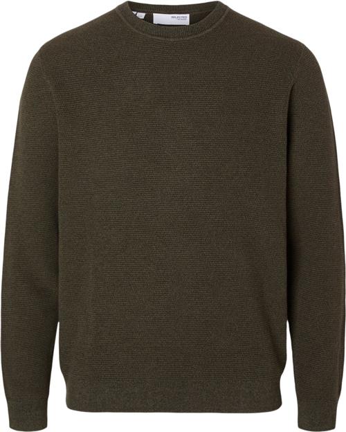 Se Selected Homme Slhross LS Knit Structure Crew Neck Mand Forest Night/rain Forest Twist Sweaters Str L - hos Magasin ved Magasin