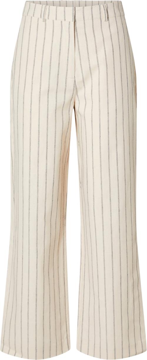 Selected Femme Slfhilda HW Wide Pant PIN Stripe Kvinde Sandshell/pin Stripe Bukser Med Brede Ben Str 38 - hos Magasin