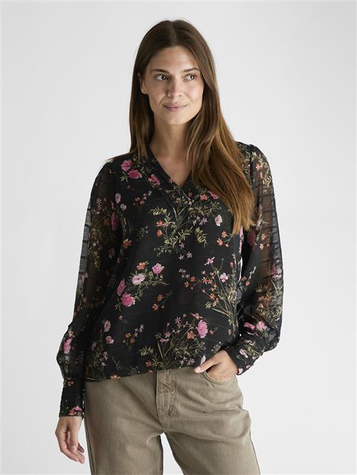 Neo Noir Mahra Flower Print Blouse Kvinde Black Langærmede Bluser Str 40 - hos Magasin