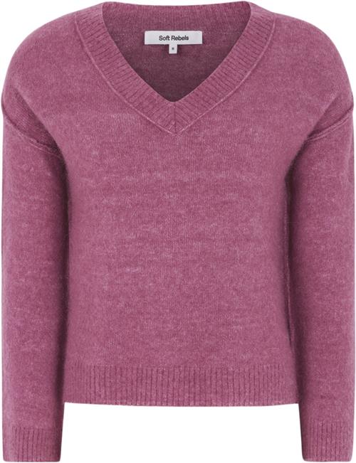 Soft Rebels Srallison Vneck Knit Kvinde Rose Wine Melange Sweaters Str L - Uld hos Magasin