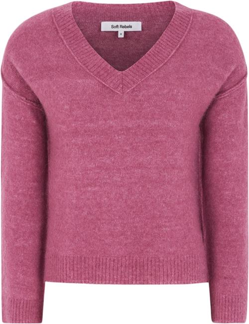 Soft Rebels Srallison Vneck Knit Kvinde Rose Wine Melange Sweaters Str XL - Uld hos Magasin