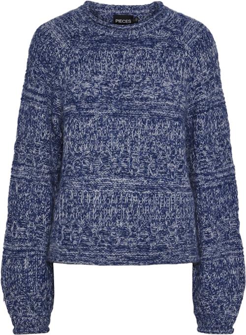 Pieces Pcnuella LS Oneck Knit BC Kvinde Bellwether Blue/cdan Yarn Mixed Sweaters Str XS - hos Magasin