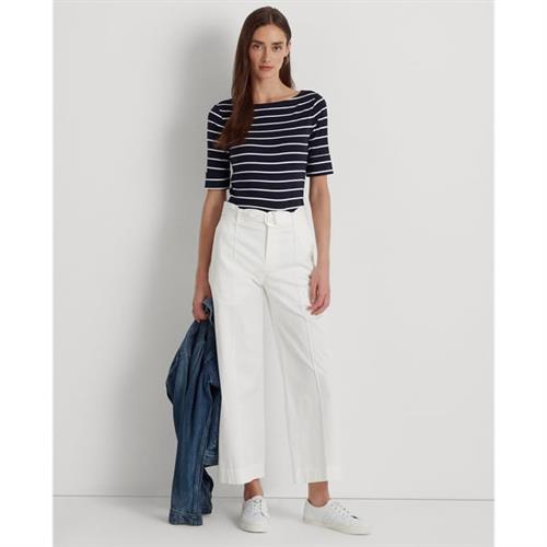 Se Lauren Ralph Lauren Striped Boatneck Top Kvinde Navy/hvid Kortærmede T-shirts Str L - hos Magasin ved Magasin