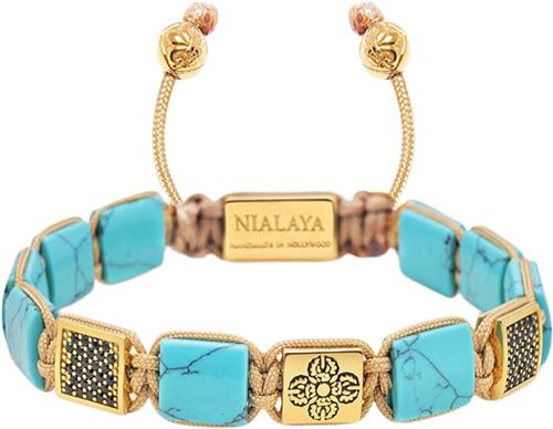 Se Nialaya The Dorje Flatbead Collection Turquoise and Gold Plated XL - Armbånd hos Magasin ved Magasin