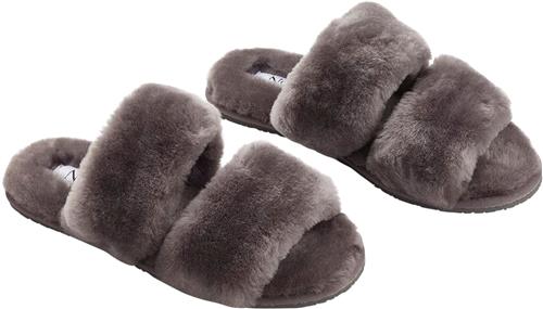 NATURES Collection Slippers Straps (of 100 New Zealand Sheepskin) Dark Grey Kvinde Dark Grey Hjemmesko Str 38 - hos Magasin