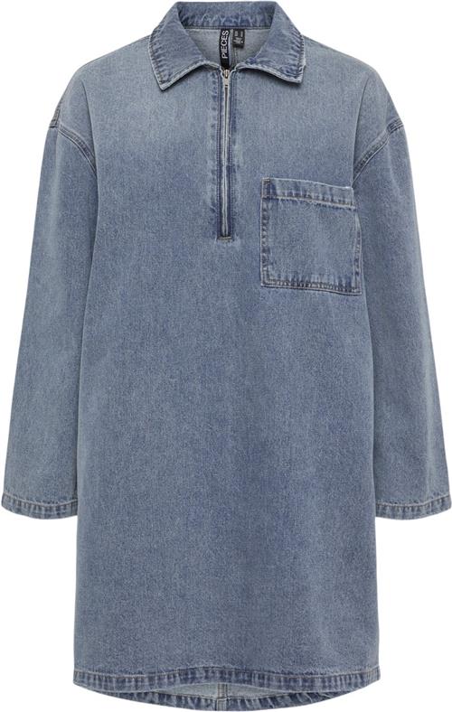 Pieces Pcrene LS Denim Dress Kvinde Blå Korte Kjoler Str XS Denim - hos Magasin