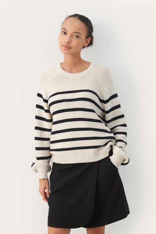 Se Part Two Sayapw PU Kvinde Dark Navy Stripe Sweaters Regular Fit Str L - hos Magasin ved Magasin