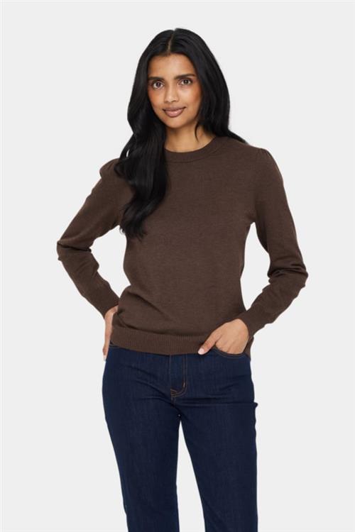 Saint Tropez Milasz Pullover Kvinde Dark Oak Melange Sweaters Regular Fit Str XS - hos Magasin