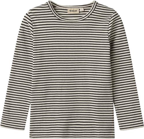 Wheat Langærmet Basis Tshirt Britt Str 110 / 5 år - Black Stripe Langærmede T-shirts Bomuld hos Magasin