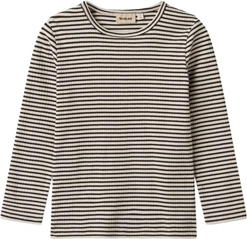 Wheat Langærmet Basis Tshirt Britt Str 128/8y - Black Stripe Langærmede T-shirts Bomuld hos Magasin