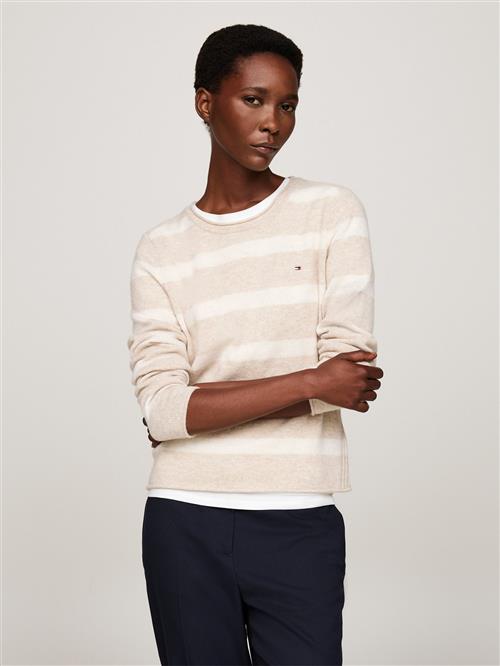 Tommy Hilfiger Soft Wool CNK LS Sweater Kvinde Classic Beige Htr/ivory Petal Htr Langærmede Bluser Str L - hos Magasin