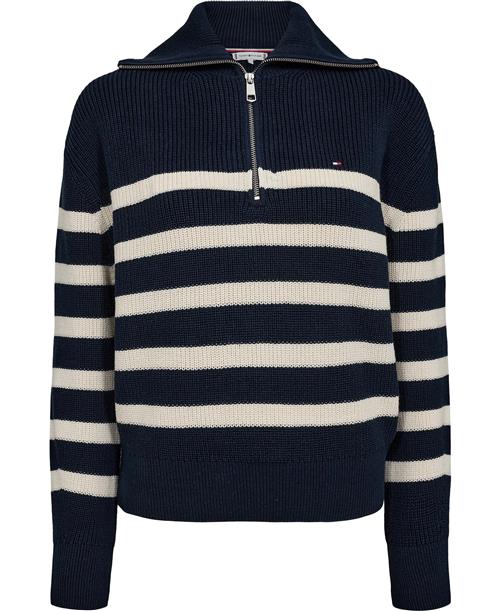 Tommy Hilfiger CO Cardi Stitch 1/2 ZIP LS SWT Kvinde Desert Sky/ivory Petal Stripe Sweaters Str L - hos Magasin