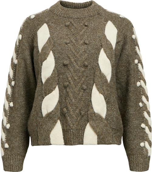 Object Objravi RE L/S Knit Pullover CC1 AW Kvinde Morel/mel. + White Sand Contrast Toppe Str S - hos Magasin