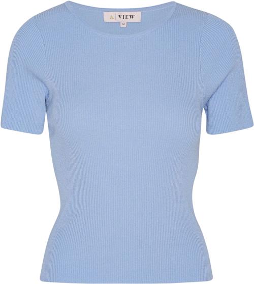 A-VIEW Rib Knit Short Sleeve top Kvinde Light Blue Kortærmet Strik Tight Fit Str S - hos Magasin