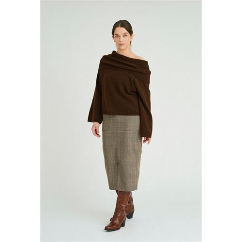 A-VIEW Penny Offshoulder Knit Blouse Kvinde Brown Sweaters Str S - hos Magasin