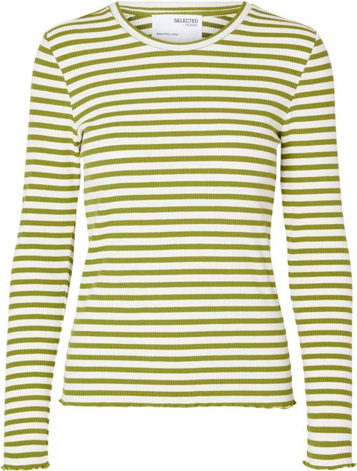 Selected Femme Slfanna LS Crew Neck TEE STR Noos Kvinde Cardamom Seed/w Snow White Stripes Langærmede T-shirts Regular Fit Str L - hos Magasin