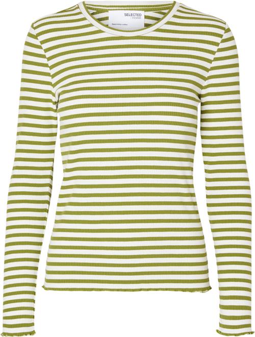 Selected Femme Slfanna LS Crew Neck TEE STR Noos Kvinde Cardamom Seed/w Snow White Stripes Langærmede T-shirts Regular Fit Str XL - hos Magasin