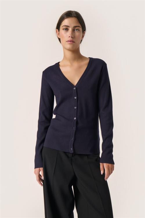 Se Soaked in Luxury Slpina Vneck Cardigan Kvinde Night Sky Cardigans Slim Fit Str L - hos Magasin ved Magasin