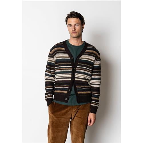 Clean Cut Copenhagen Phillip Cardigan Knit Mand Deep Green/ecru Stripe Cardigans Str S - hos Magasin