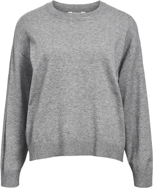 Se Object Objthess OZ L/S Knit Oneck Pullove Kvinde Medium Grey Melange Toppe Str S - hos Magasin ved Magasin