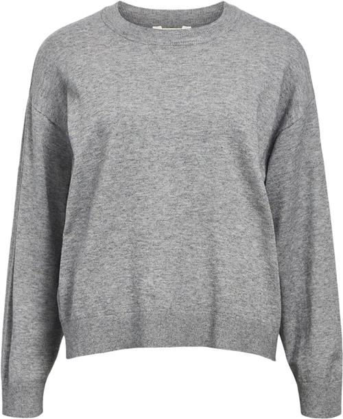 Se Object Objthess OZ L/S Knit Oneck Pullove Kvinde Medium Grey Melange Toppe Str XS - hos Magasin ved Magasin