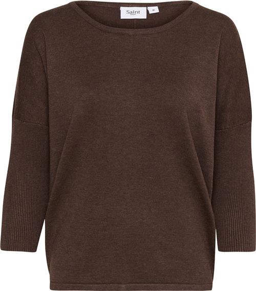 Saint Tropez A2561, Milasz Rneck Pullover Kvinde Dark Oak Melange Sweaters Casual Fit Str XS - hos Magasin