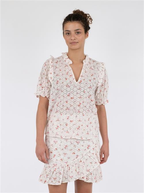 Neo Noir Rosalie Embroidery Rose Blouse Kvinde Pink Kortærmede Bluser Str 38 - hos Magasin