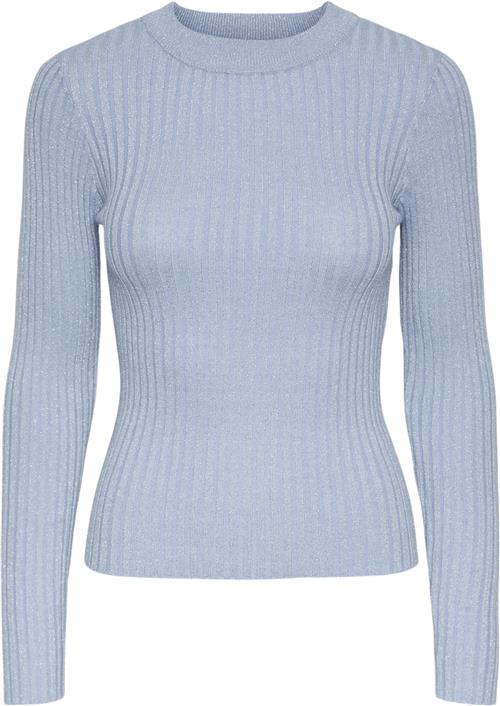 Pieces Pccrista LS Lurex Oneck Knit MM Kvinde Soft Chambray/silver Lurex Langærmede Bluser Regular Fit Str XL - hos Magasin