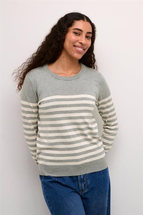 Kaffe Kalizza Striped Knit Pullover Kvinde Grey Melange/turtledove Stripe Langærmede Bluser Str XS - hos Magasin