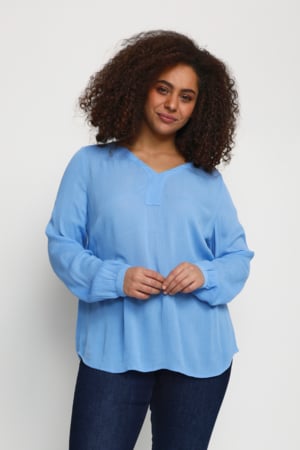 Kaffe Curve Kcami LS Blouse Kvinde Vista Blue Langærmede Bluser Str 44 - hos Magasin