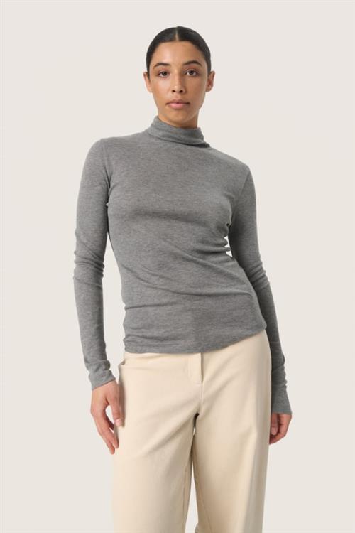 Se Soaked in Luxury Slfauna Rollneck Kvinde Grey Melange Toppe Slim Fit Str XS - hos Magasin ved Magasin