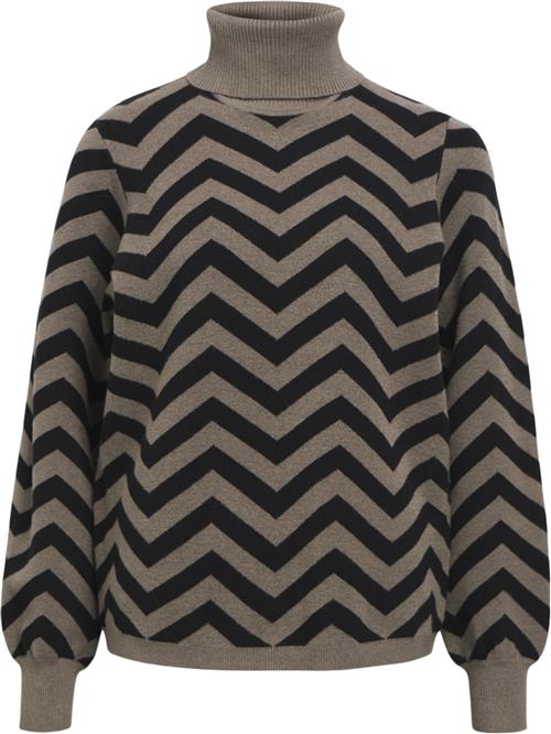 Se Object Objray L/S Knit Rollneck Pullover N Kvinde Morel/black Zig Zag Col Toppe Str M - hos Magasin ved Magasin