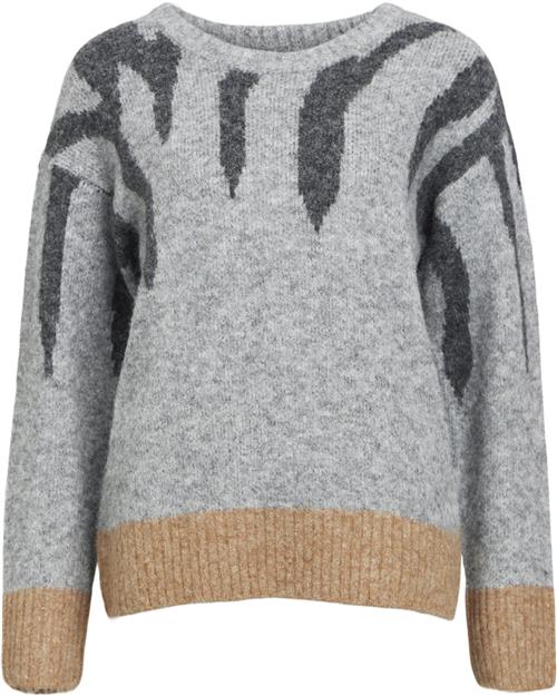 Object Objrabu Knit L/S RE Pullover 134 Kvinde Light Grey Melange/dark Grey Melang Toppe Str L - hos Magasin