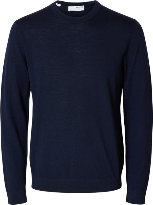 Se Selected Homme Slhtray LS Knit Merino Crew Neck NO Mand Blå Sweaters Regular Fit Str M Merino - hos Magasin ved Magasin