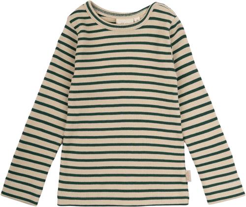 PETIT PIAO Tshirt L/S Modal Striped Str 92 cm - Emerald Green/dar Langærmede T-shirts Bomuld hos Magasin