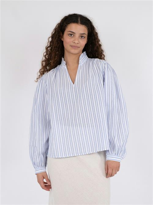 Neo Noir Johanne Stripe Blouse Kvinde Light Blue Langærmede Bluser Str 42 - hos Magasin