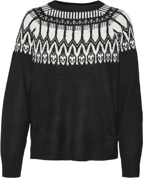 Vero Moda Vmsimone LS Nordic Pullover GA REP Kvinde Black/w. Birch Sweaters Str XS - hos Magasin