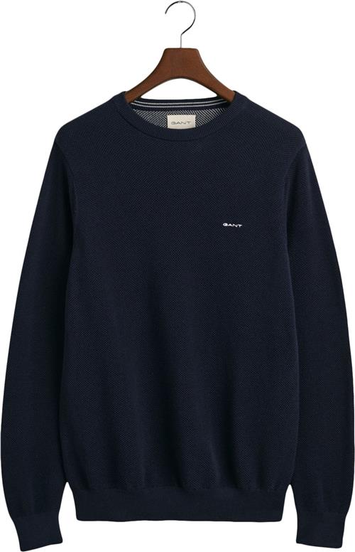 Gant Cotton Pique Cneck Mand Evening Blue Sweaters Str L - hos Magasin