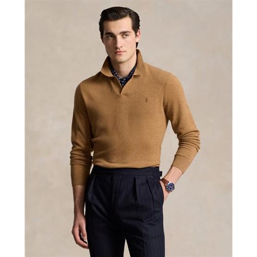 Se Polo Ralph Lauren 2/27 Merino Rwslsl-plo Mand Latte Brown Heather Langærmede Poloer Str S Merino - hos Magasin ved Magasin