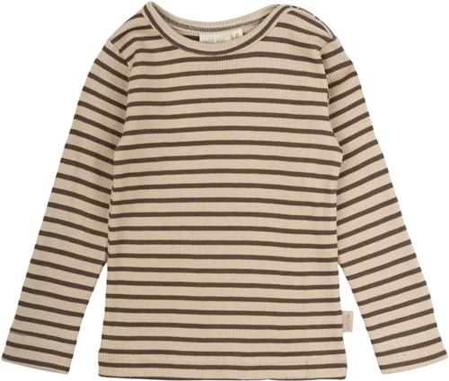 PETIT PIAO Tshirt L/S Modal Striped Str 98 cm - Chocolate Brown/d Langærmede T-shirts Bomuld hos Magasin