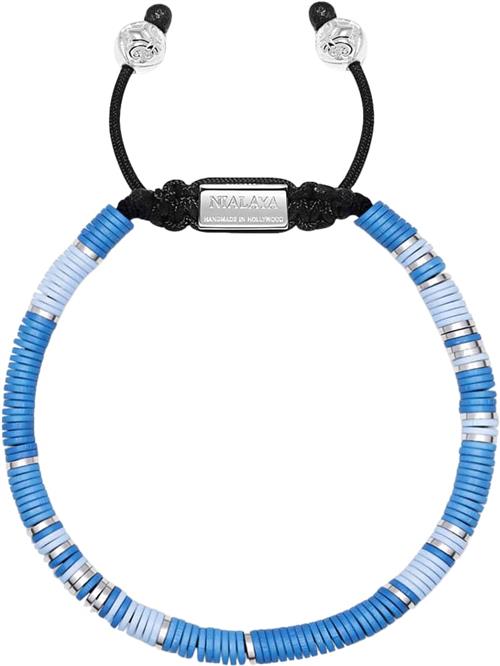 Nialaya Men's Beaded Bracelet With Light Blue and Silver Disc Beads M - Armbånd Stål hos Magasin