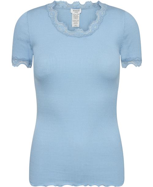 Rosemunde Silk Tshirt w/ Lace Kvinde Heaven Blue Kortærmede T-shirts Str S - hos Magasin