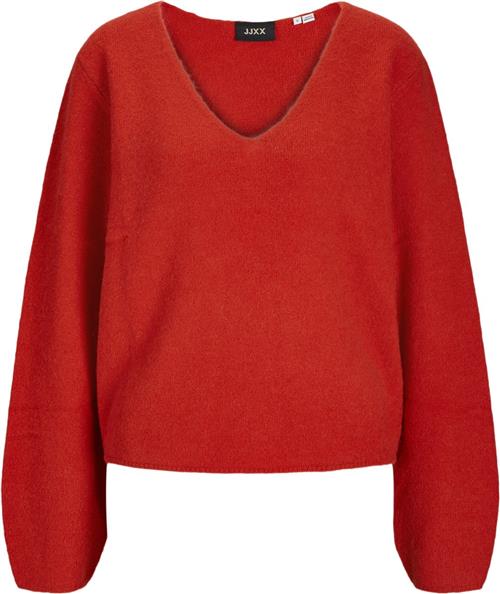 JJXX Jxevi Vneck Knit SN Kvinde Fiery Red Toppe Loose Fit Str L - hos Magasin