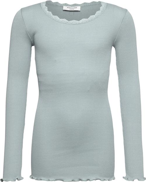 Rosemunde Silk Tshirt w/ Lace Str 8 - Blå Langærmede T-shirts hos Magasin