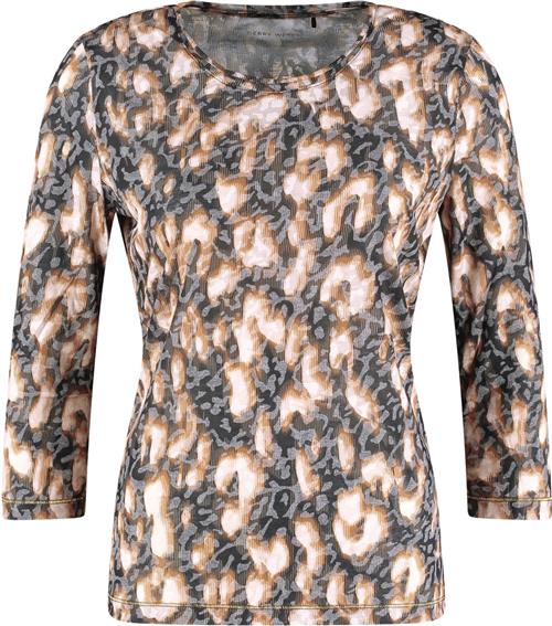 Gerry Weber Tshirt 3/4 Sleeve Kvinde Black/camel Leopard Print Kortærmede T-shirts Str 40 - hos Magasin