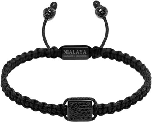 Nialaya Men's Black String Bracelet With Black CZ Flatbead L - Armbånd Stål hos Magasin